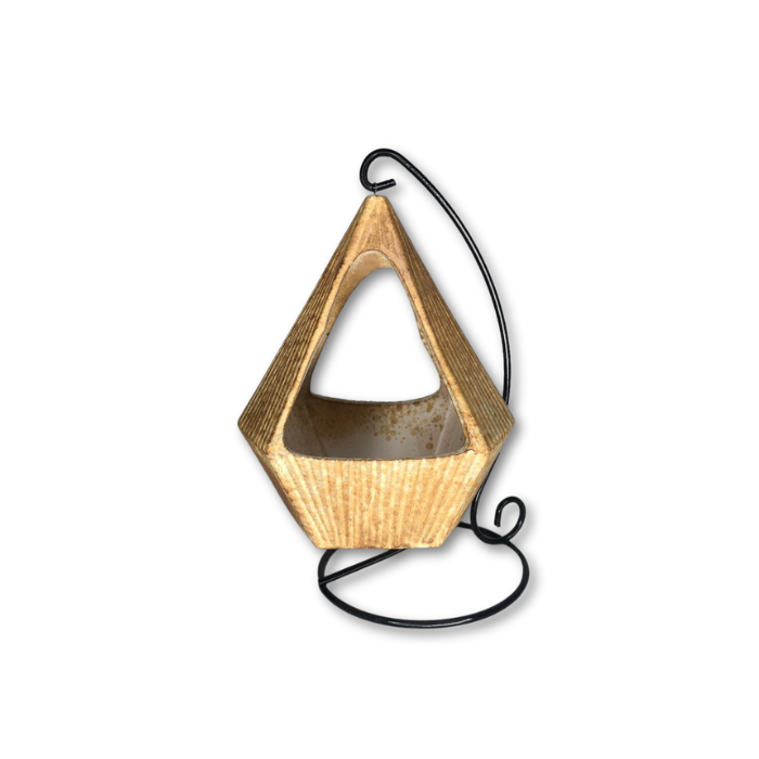 Square hanging flower pot with a sturdy stand, ideal for indoor and outdoor plants.
