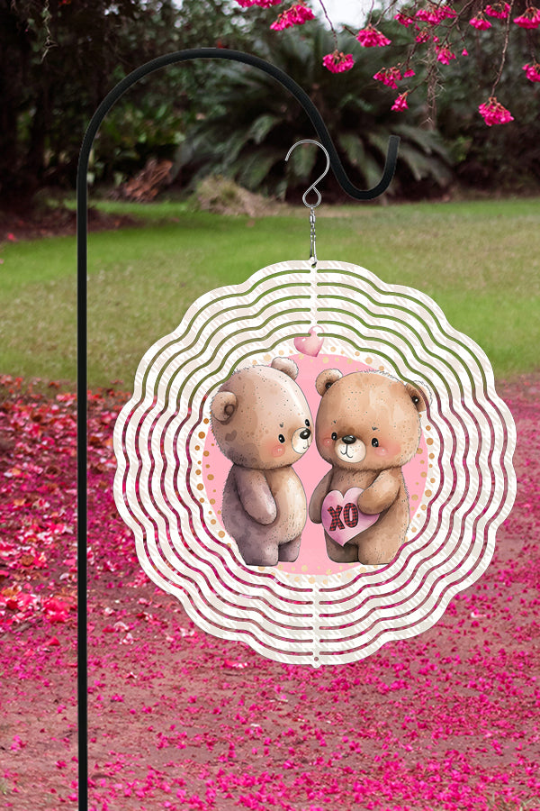 10-inch aluminum double-sided wind spinner featuring teddy bears and hearts, perfect for Valentine's Day decor.