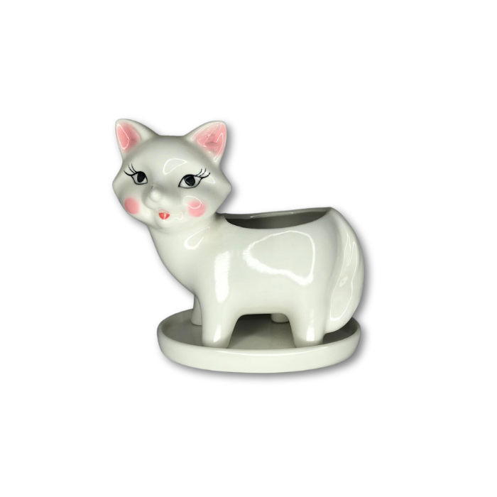 A charming white fox flower pot planter with a drainage hole, perfect for indoor plants.