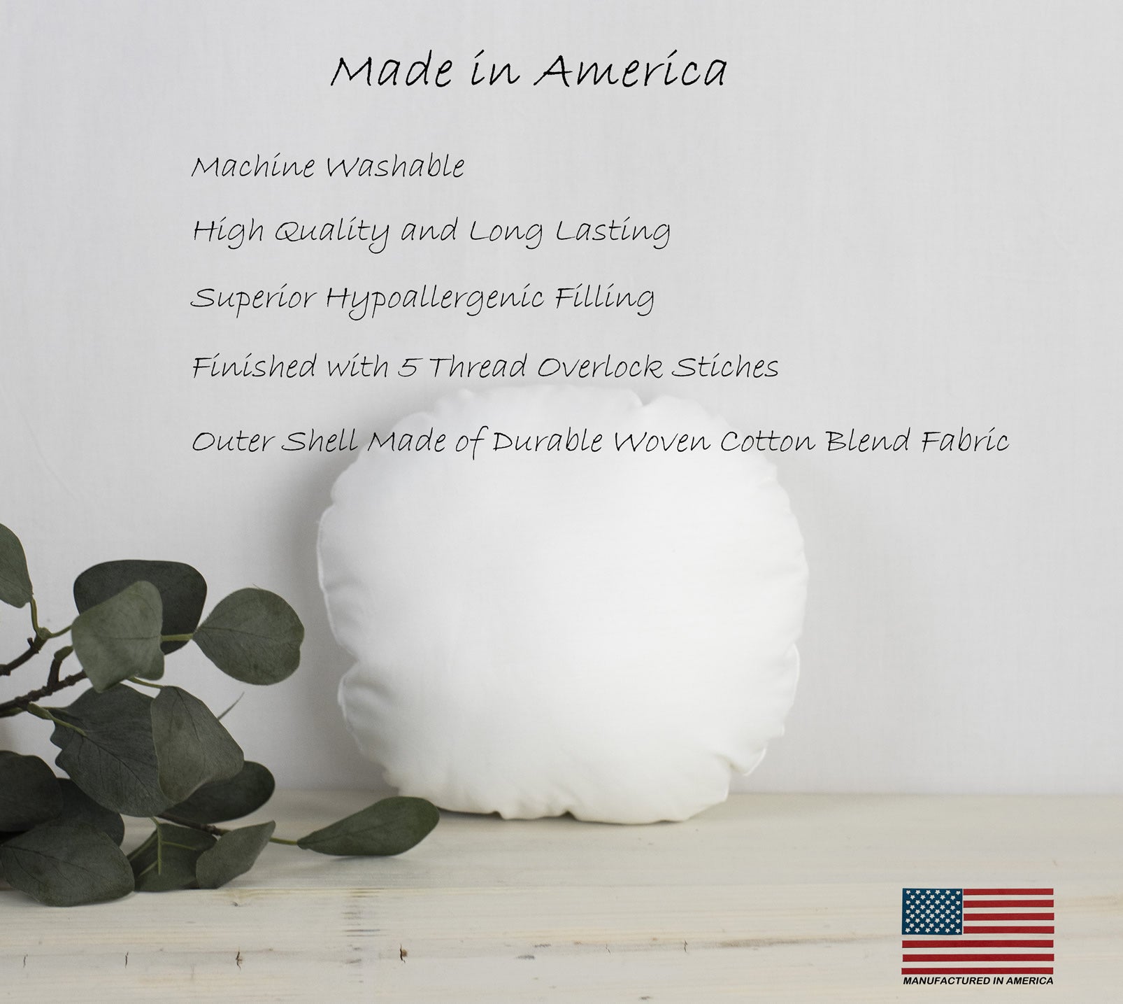 11-inch round angel hair down alternative pillow insert with soft polyester fill, perfect for indoor and outdoor use.