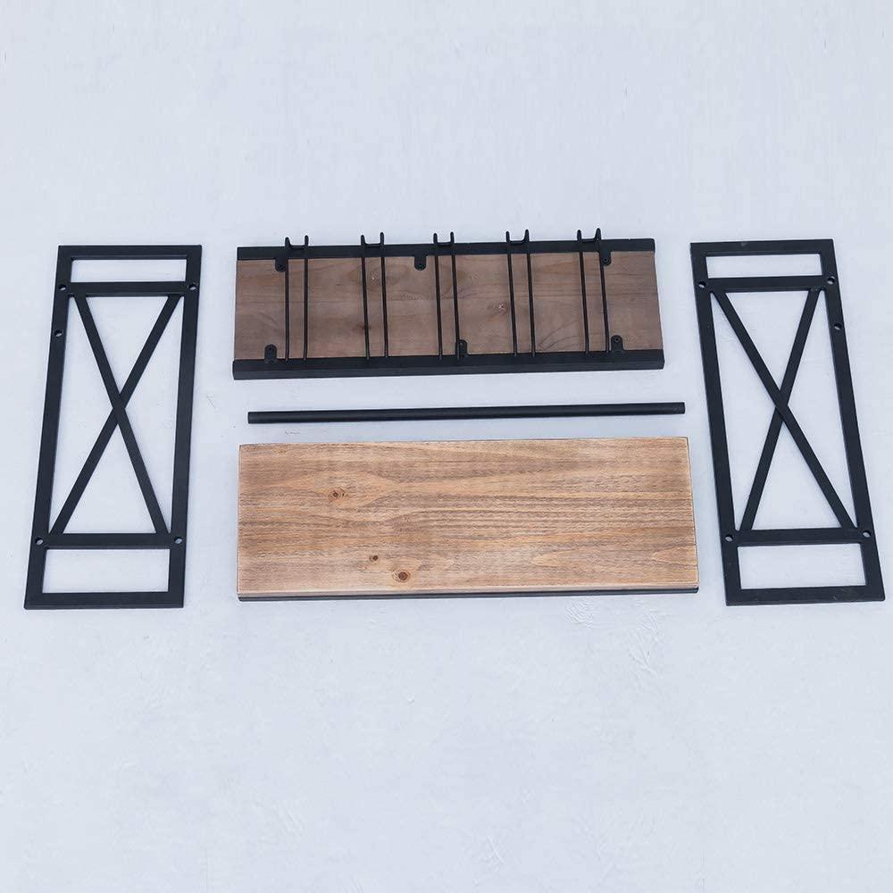 Black industrial wine rack wall mounted, made of solid pine wood and galvanized steel, showcasing wine bottles elegantly.