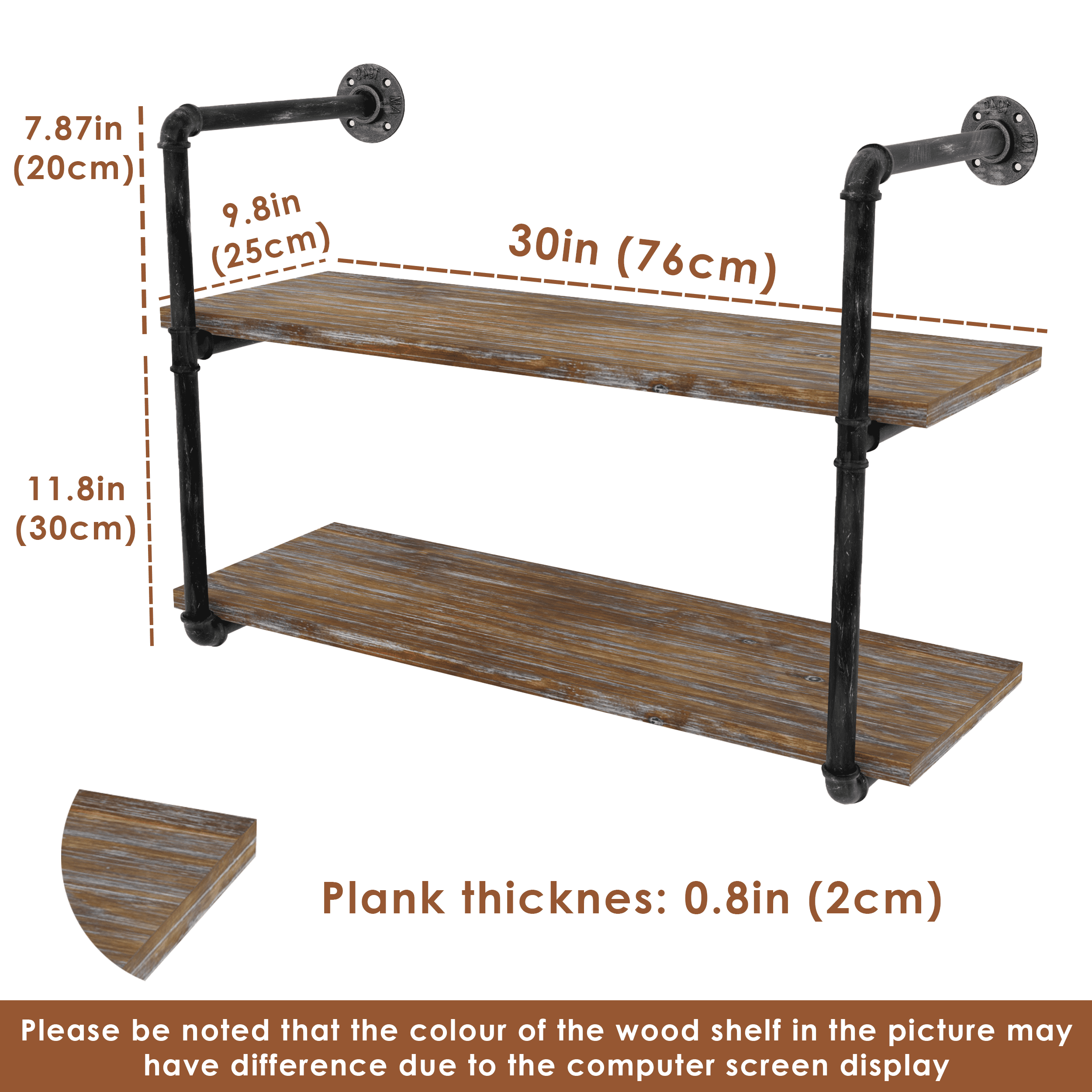 2 Tier Industrial Pipe Shelving made of solid pine wood and galvanized steel, showcasing a rustic design suitable for home or office use.