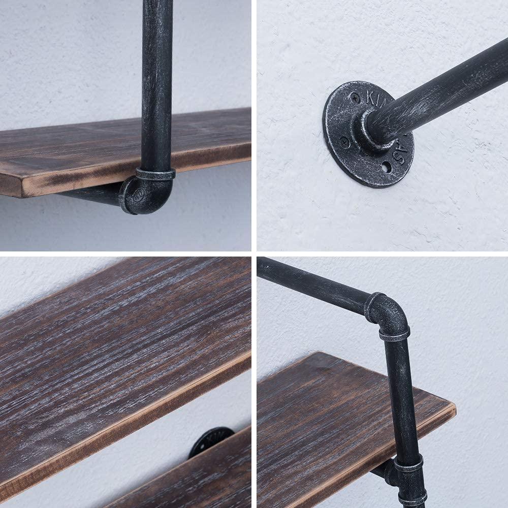 2 Tier Industrial Pipe Shelving made of solid pine wood and galvanized steel, showcasing a rustic design with rounded corners and sturdy construction.