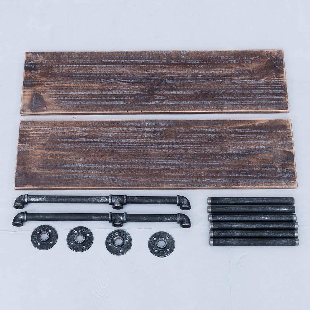 2 Tier Industrial Pipe Shelving made of solid pine wood and galvanized steel, showcasing a rustic design with rounded corners and sturdy construction.