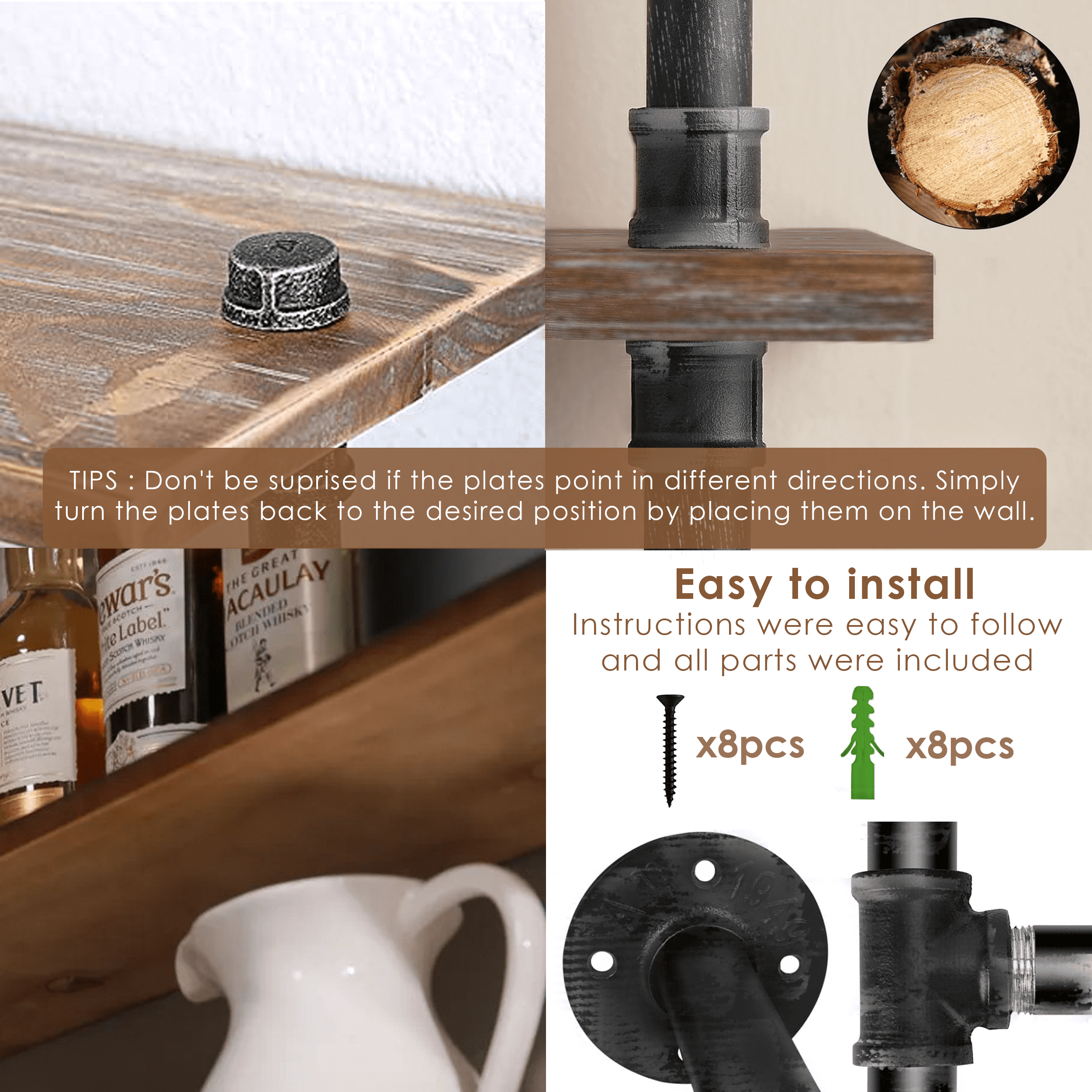 Rustic Style 2 Tier Industrial Pipe Shelving made from solid pine wood and galvanized steel, showcasing its sturdy design and natural finish.