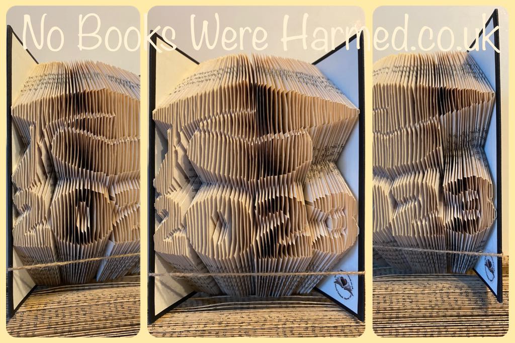 Handcrafted 2023 Graduation Cap Mortar Board made from vintage book pages, showcasing intricate folds and unique design.