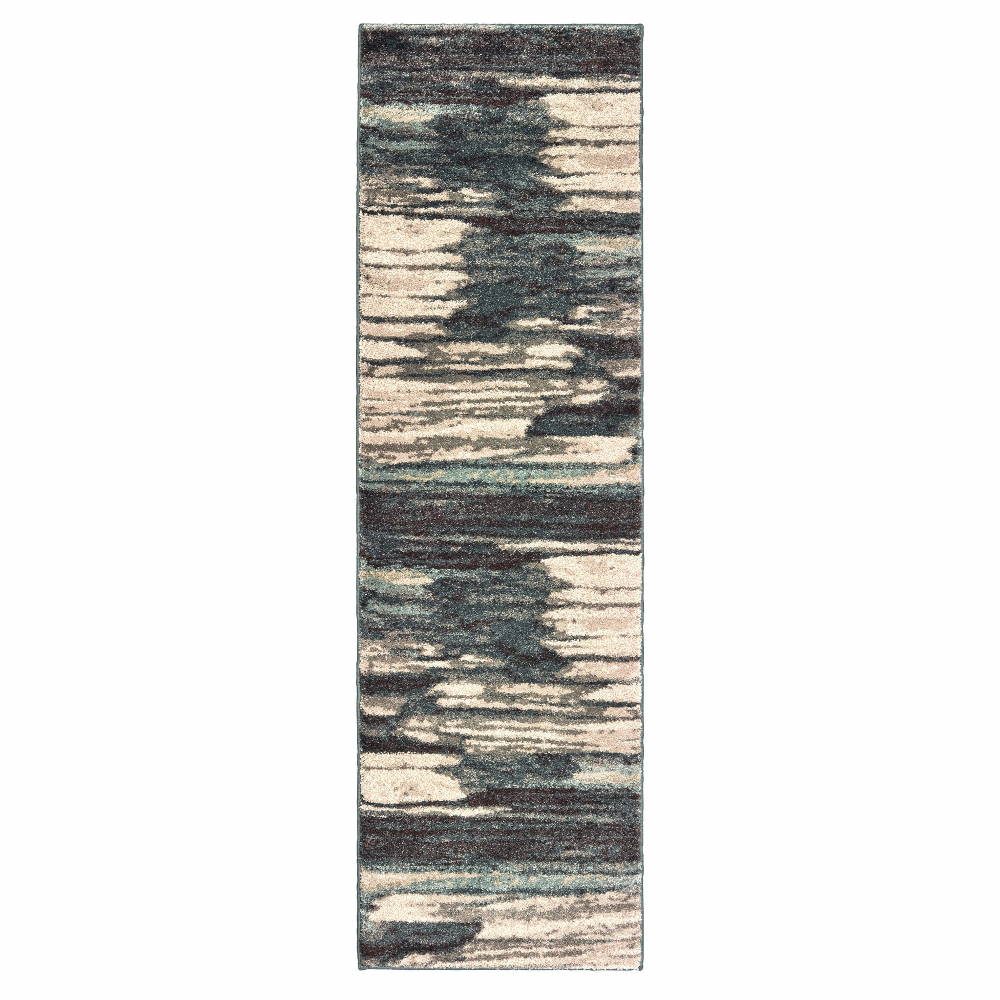 Ivory Blue Gray Abstract Layers Indoor Accent Rug, featuring a modern abstract design with soft high-pile texture.