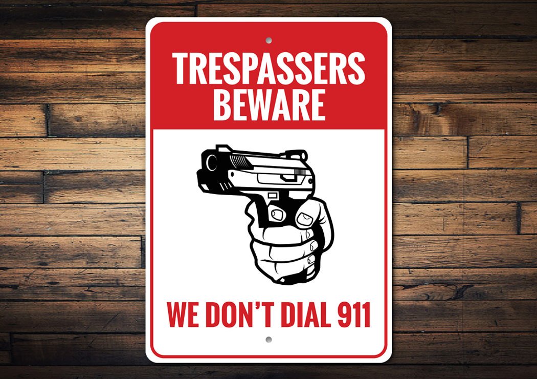 2nd Amendment Trespassers Beware Sign made of durable aluminum, featuring bold text and a decorative design, suitable for indoor and outdoor display.