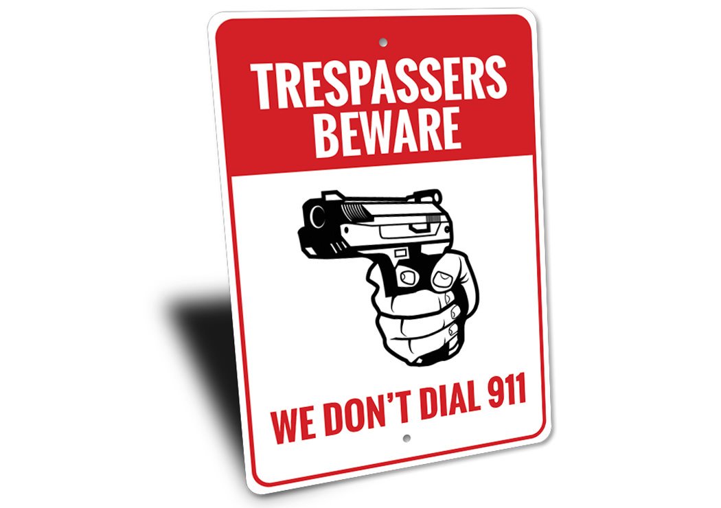 2nd Amendment Trespassers Beware Sign made of durable aluminum, featuring bold text and a decorative design, suitable for indoor and outdoor display.