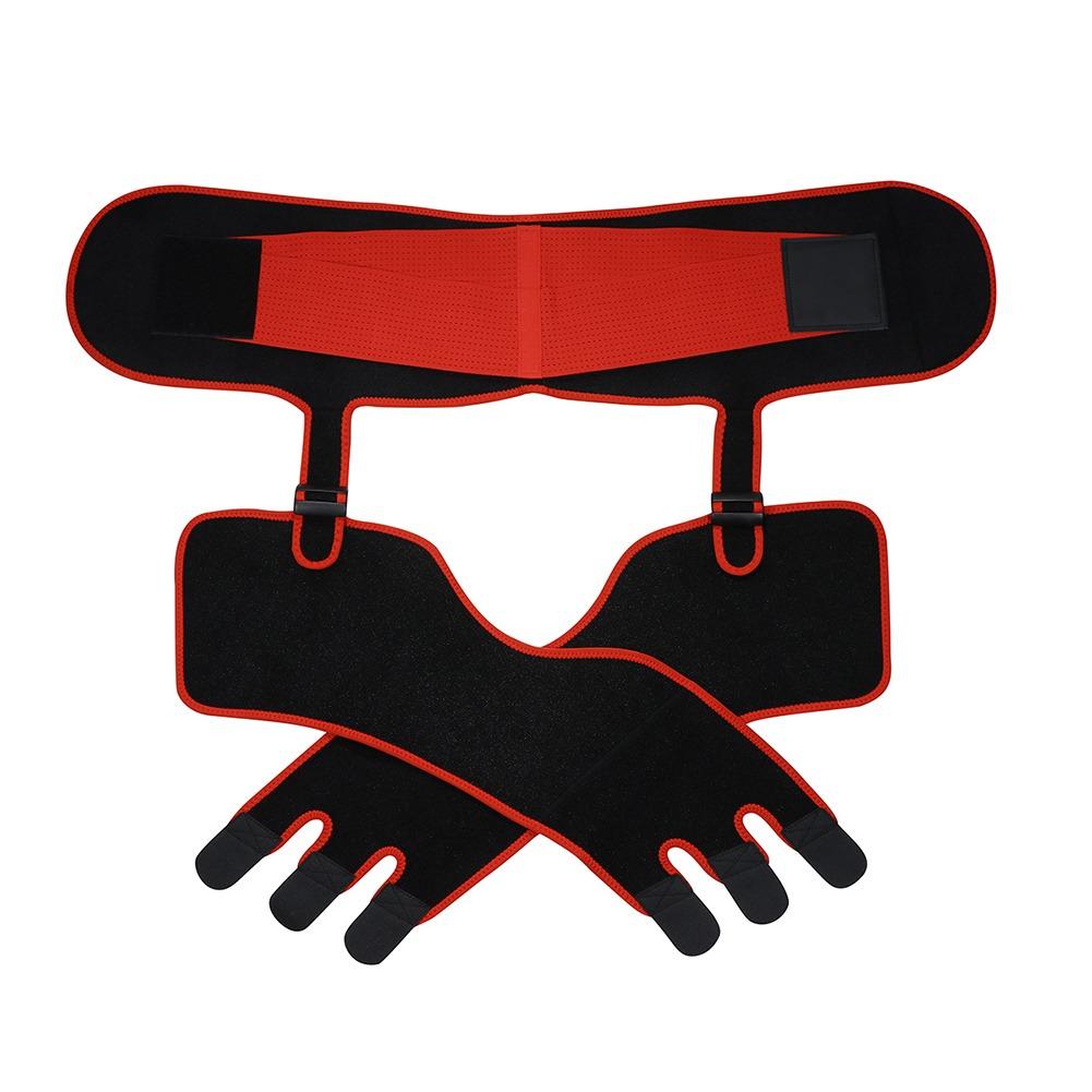 3 in 1 Fat Burner Slimming Body Shaper Belt in black and orange-red, made of neoprene and nylon, designed for anti-cellulite and enhanced sweating.