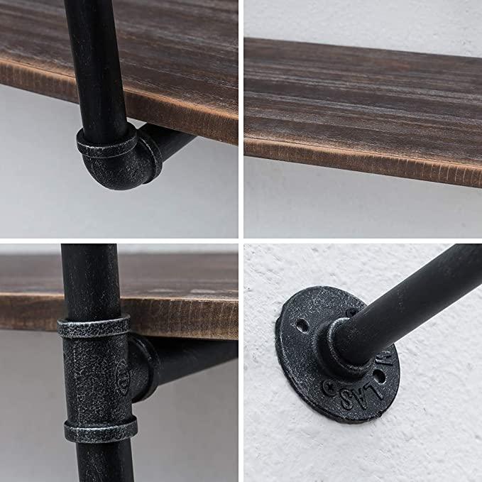 3 Tier Industrial Pipe Shelving made from solid pine wood and galvanized steel, showcasing a rustic design with rounded corners.