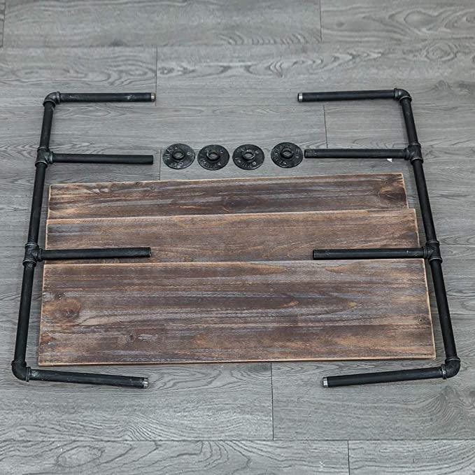 3 Tier Industrial Pipe Shelving made from solid pine wood and galvanized steel, showcasing a rustic design with rounded corners.