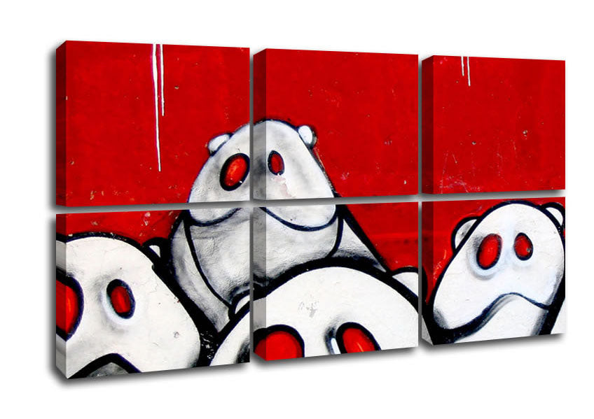 Colorful canvas art featuring strange animals, mounted on a sturdy box frame, ready to hang.