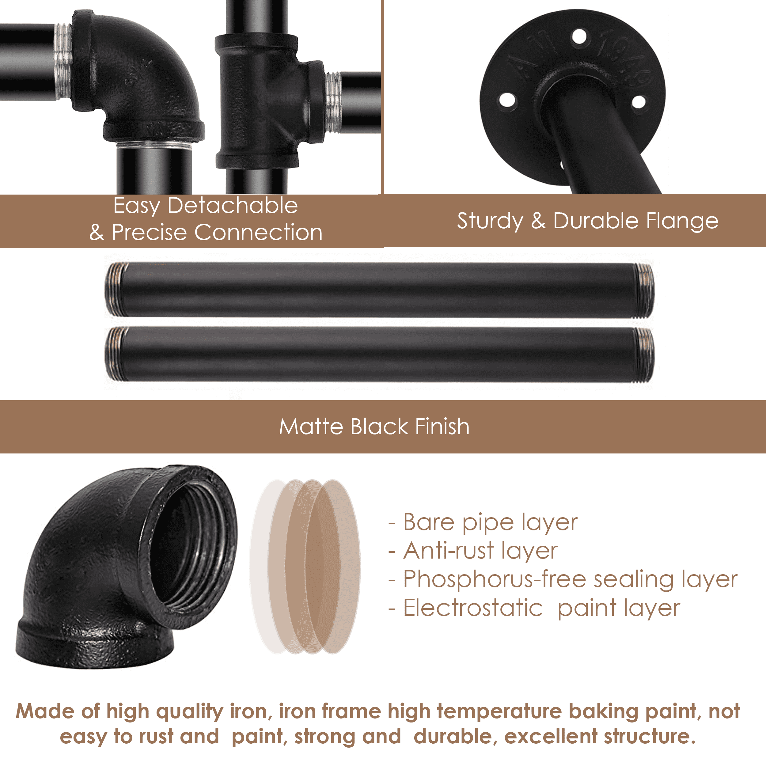 39in Black Industrial Pipe Clothing Rack mounted on a wall, showcasing stylish clothing and accessories.