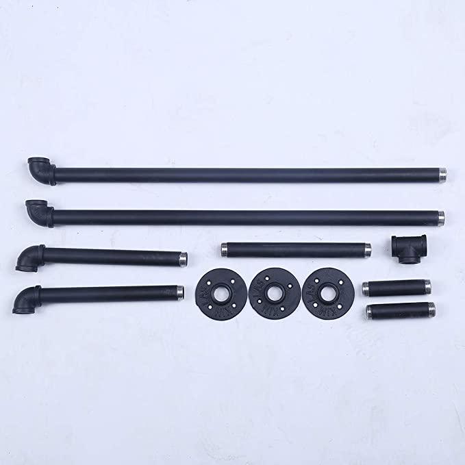 39in Black Industrial Pipe Clothing Rack mounted on a wall, showcasing stylish clothing and accessories.