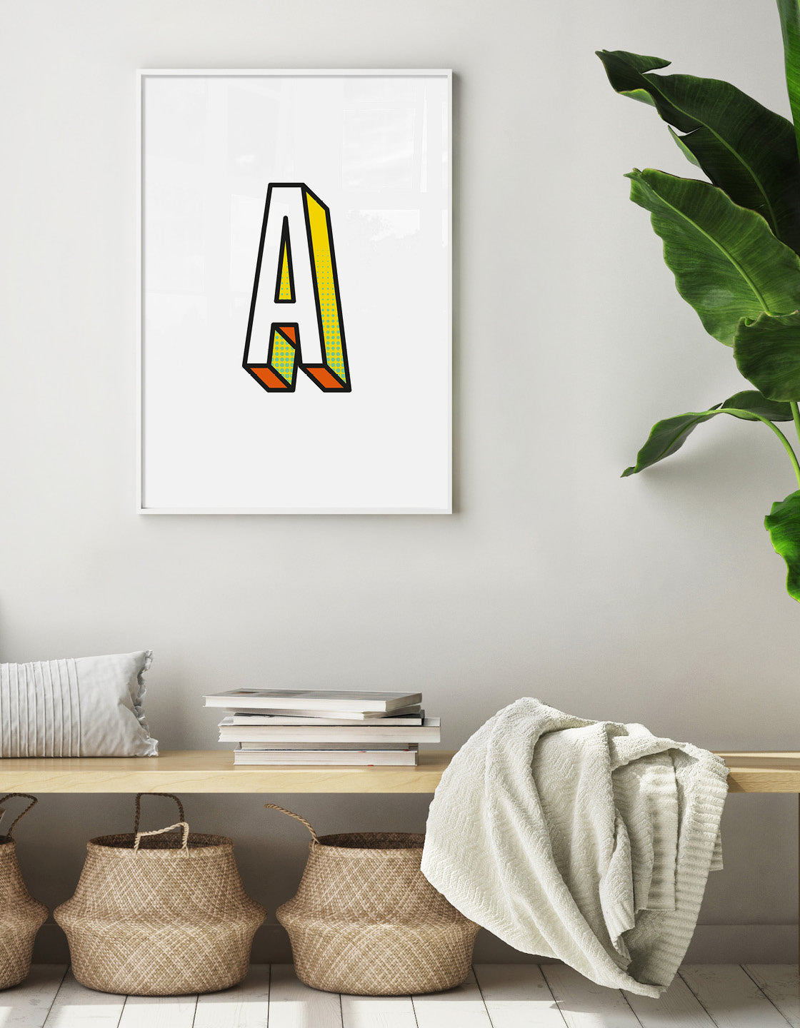 A stylish 3D alphabet typography poster featuring a customizable letter, perfect for modern home decor.