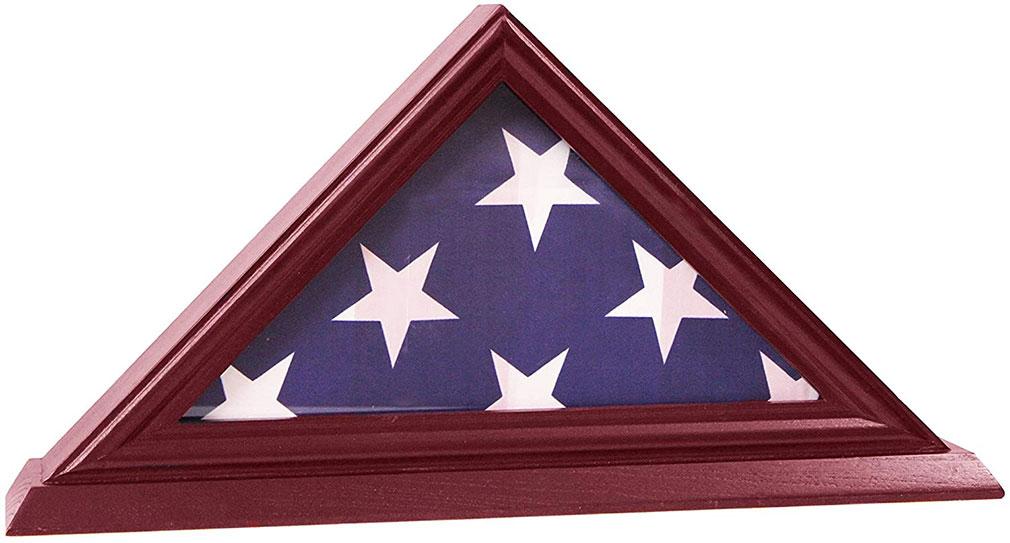 3'x5' Flag Display Case in cherry wood finish with glass front, designed for displaying folded flags.