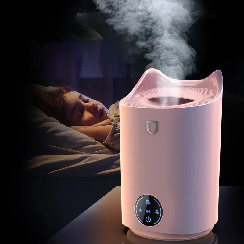 4100ML Air Humidifier Touch Screen Aroma Diffuser in pink and white, showcasing its sleek design and touch screen interface.