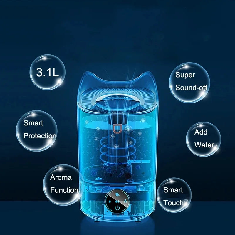 4100ML Air Humidifier Touch Screen Aroma Diffuser in pink and white, showcasing its sleek design and touch screen interface.