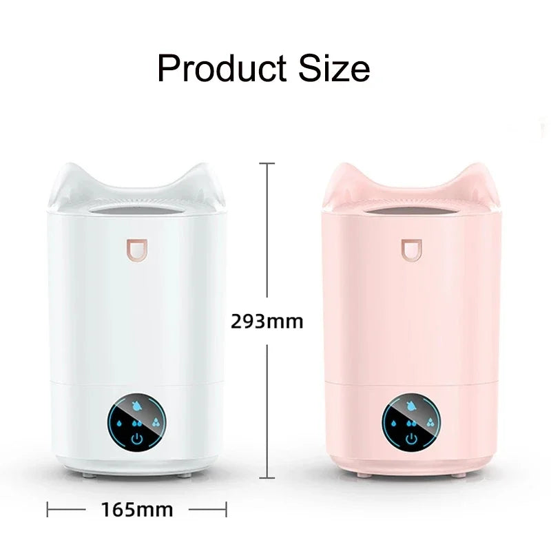 4100ML Air Humidifier Touch Screen Aroma Diffuser in pink and white, showcasing its sleek design and touch screen interface.