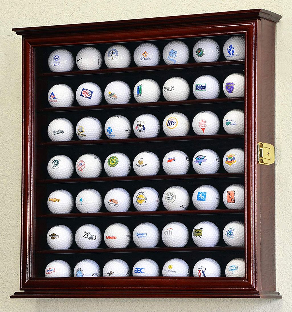 Elegant 49 Golf Ball Display Case made from Australian beech wood, featuring a black felt background and UV protection.