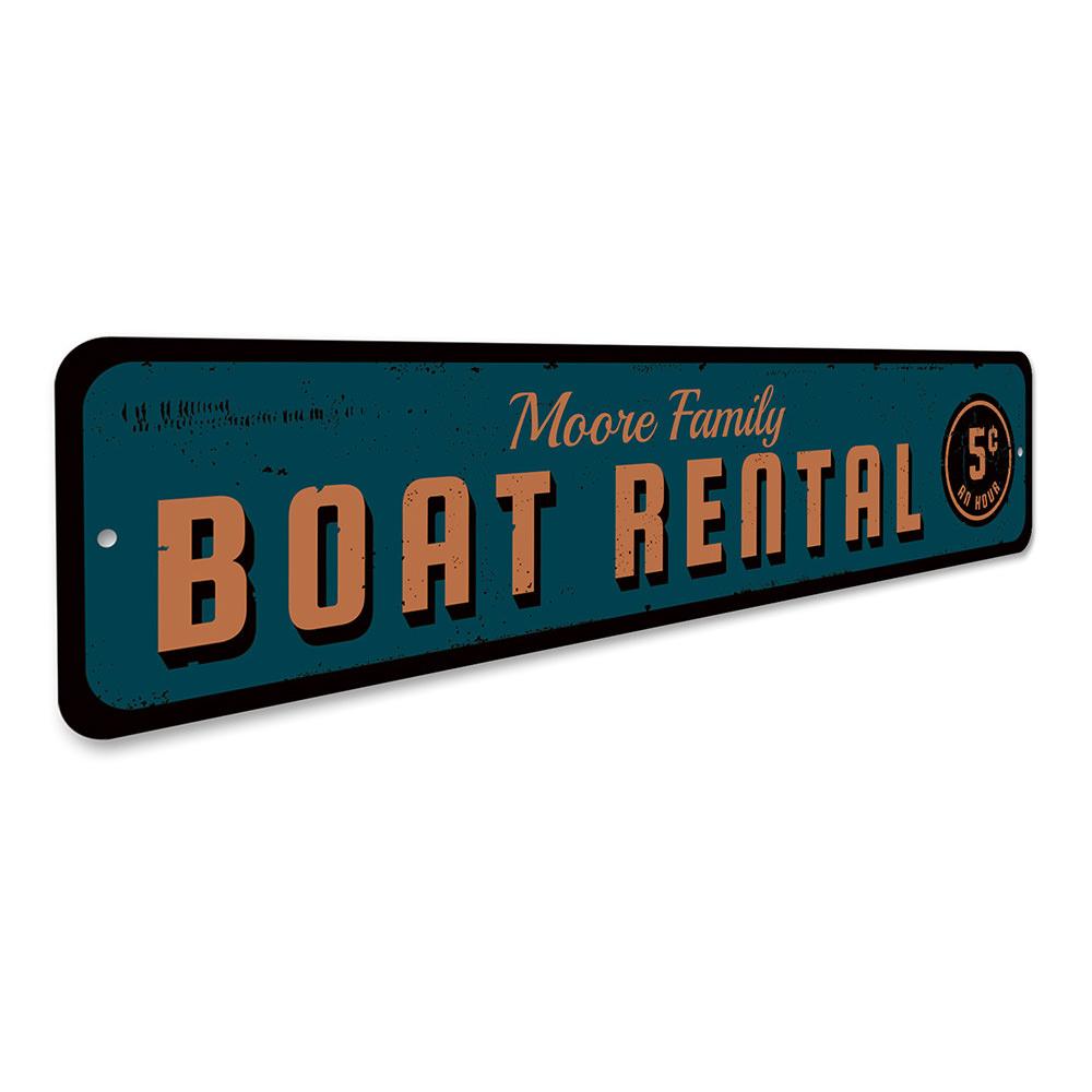 5 cent Boat Rental Sign made of durable aluminum, featuring a beach-themed design perfect for coastal decor.