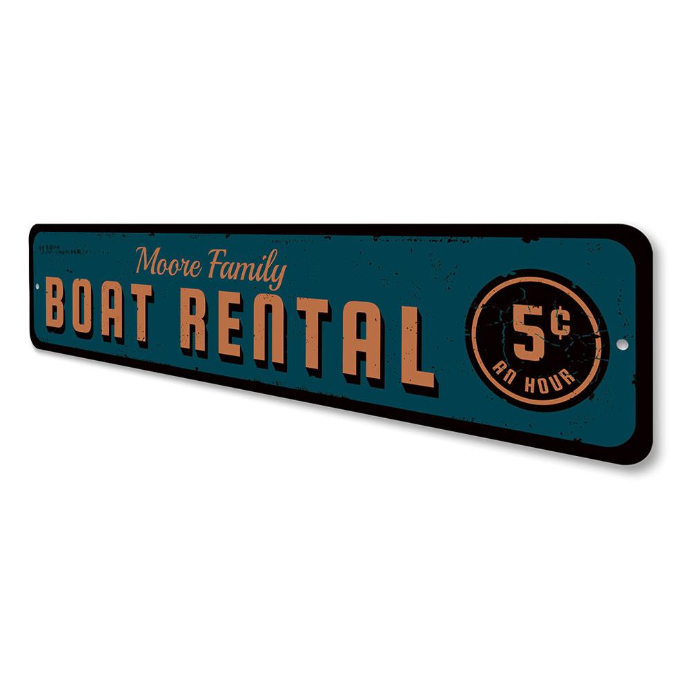5 cent Boat Rental Sign made of durable aluminum, featuring a beach-themed design perfect for coastal decor.