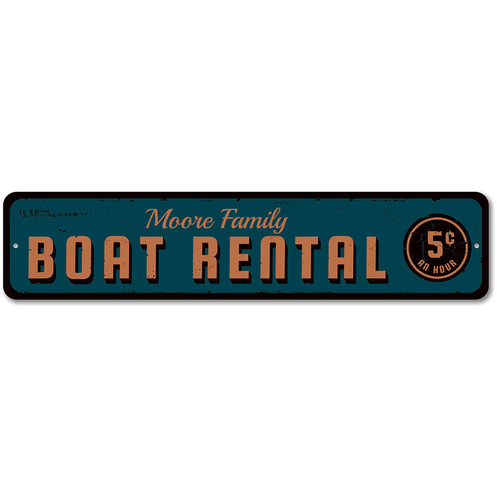 5 cent Boat Rental Sign made of durable aluminum, featuring a beach-themed design perfect for coastal decor.