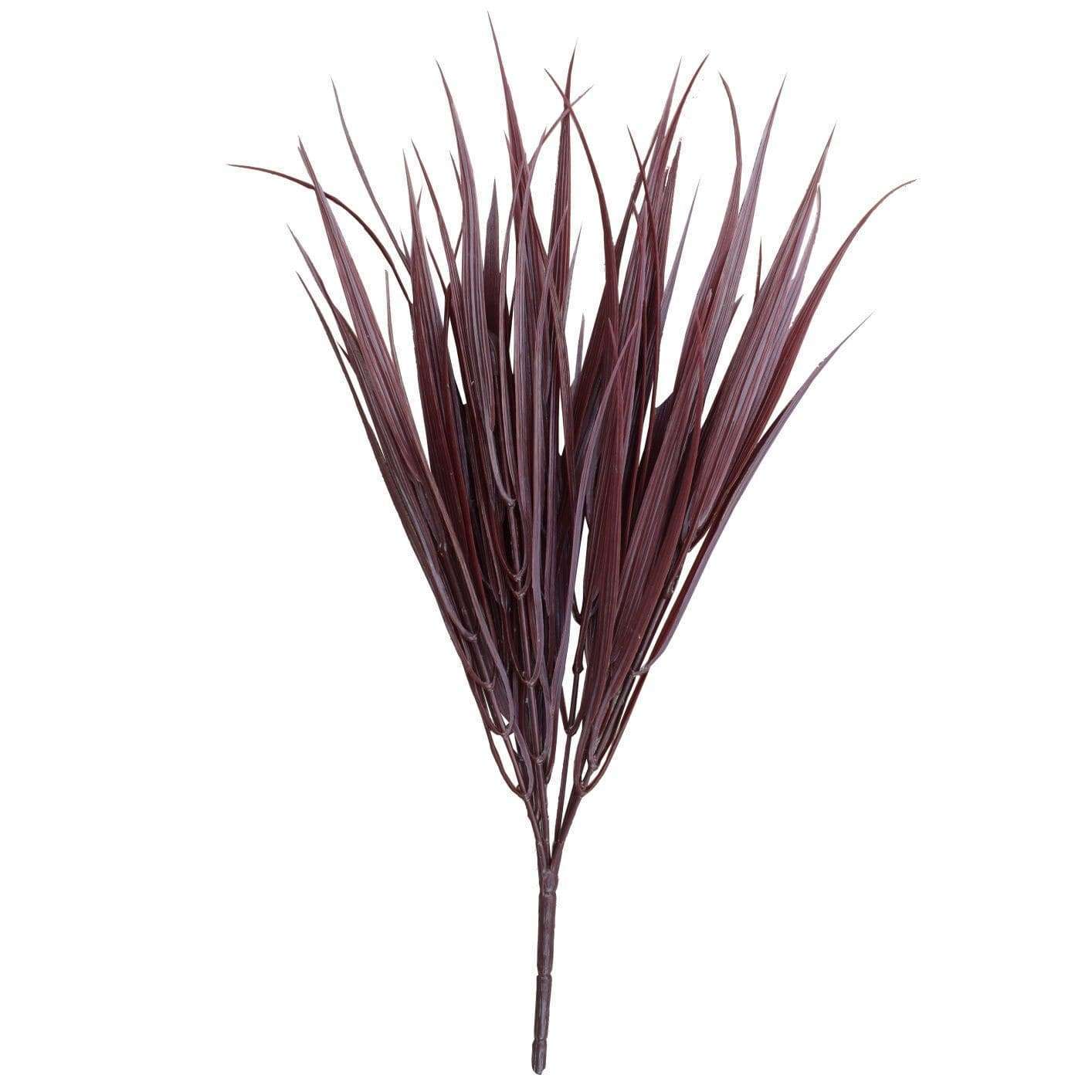 Five dark red artificial grass stems, 35cm long, with maroon and magenta leaves on brown slender stems, perfect for indoor decoration.