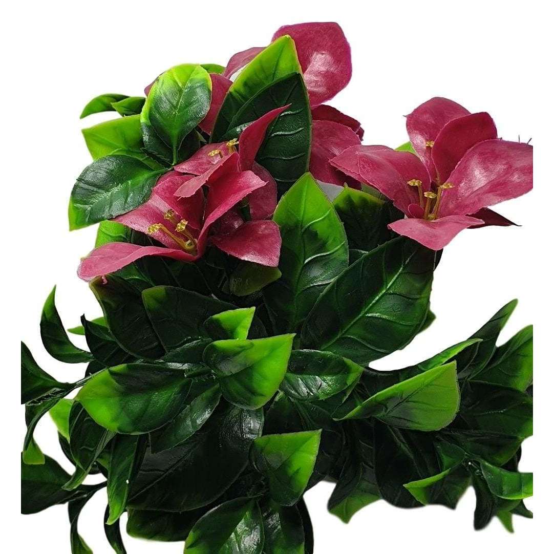 Five artificial flowering purple lilac stems, showcasing vibrant purple flowers and green leaves, perfect for decorative arrangements.