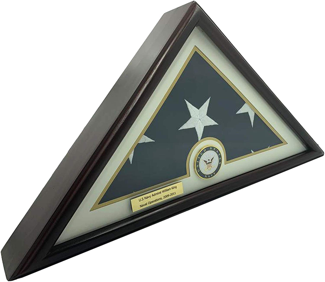 Elegant 5x9 Burial/Funeral/Veteran Flag display case with cherry wood finish and glass front.