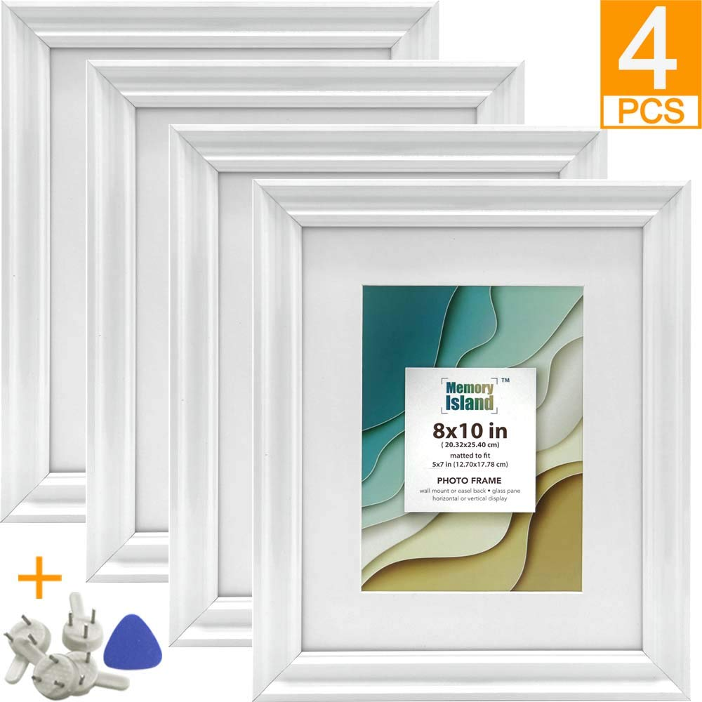 Set of 4 elegant 8x10 picture frames with 5x7 mats, showcasing a classic black design suitable for home or office decor.