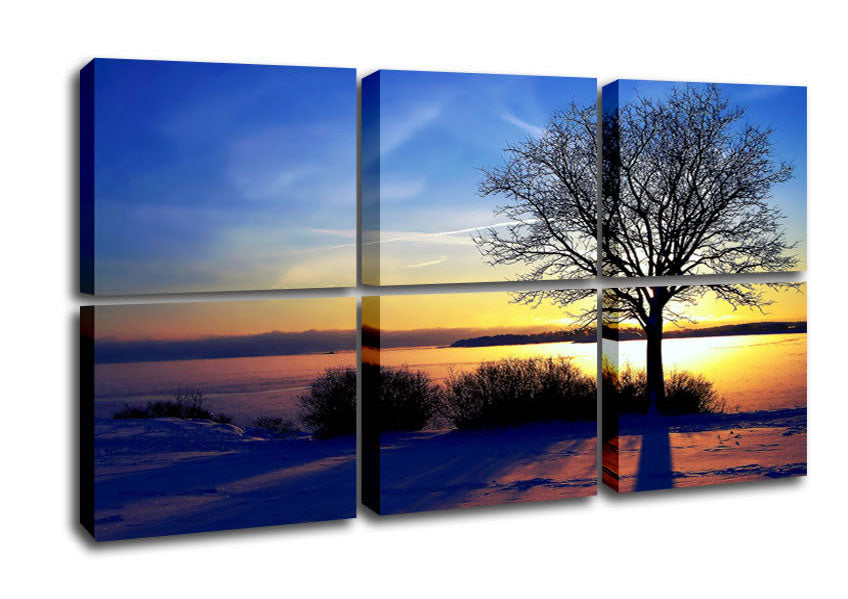 A Calm Winters Day canvas print featuring a serene winter landscape, mounted on a sturdy 44mm box frame, ready to hang.