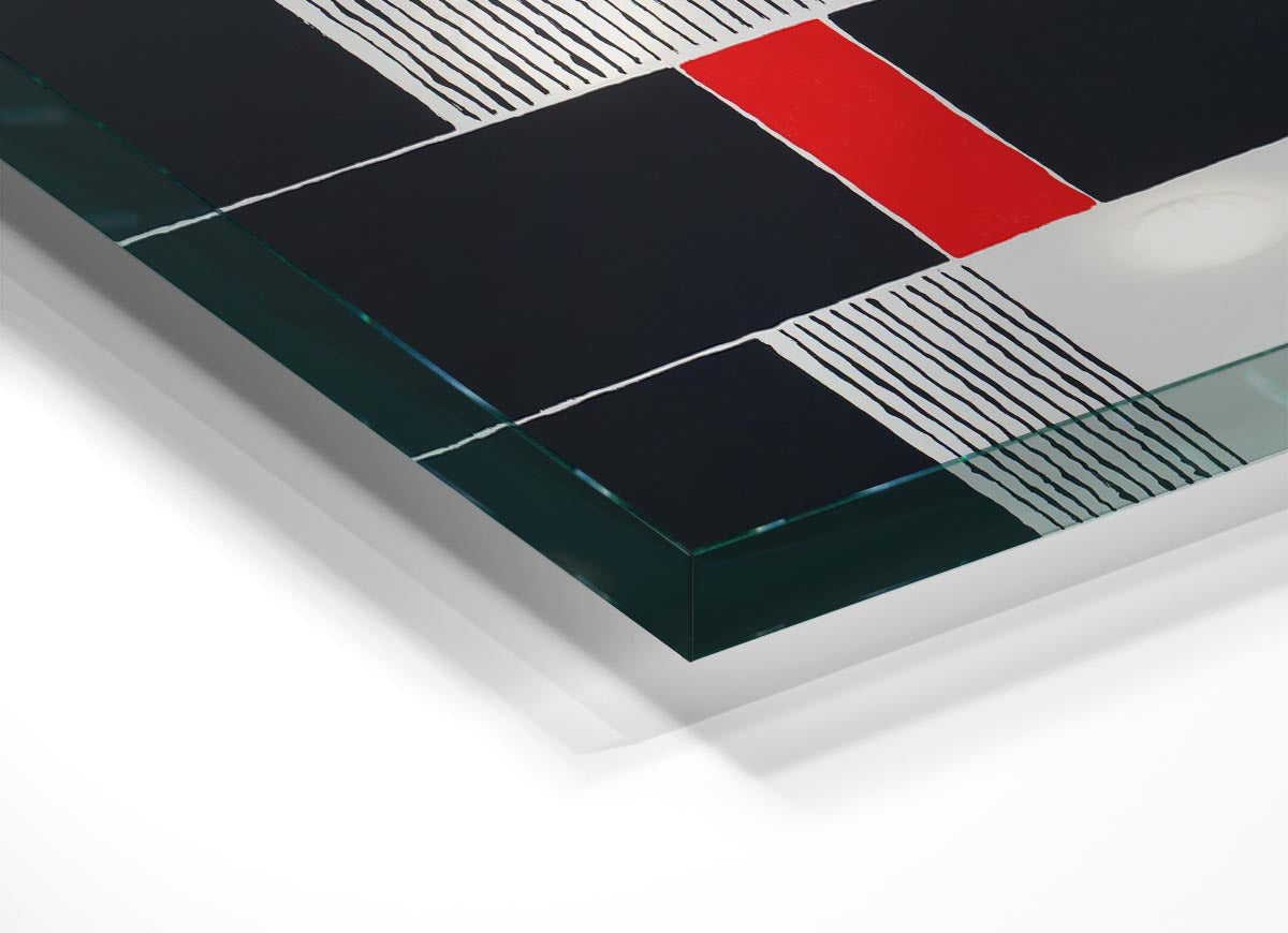 A Touch Of Red glass print featuring vibrant red accents on a sleek glass surface, perfect for modern home decor.