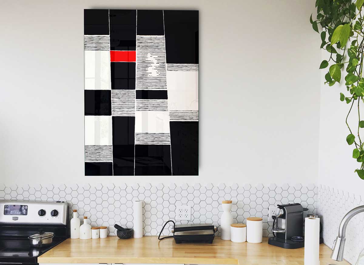 A Touch Of Red glass print featuring vibrant red accents on a sleek glass surface, perfect for modern home decor.