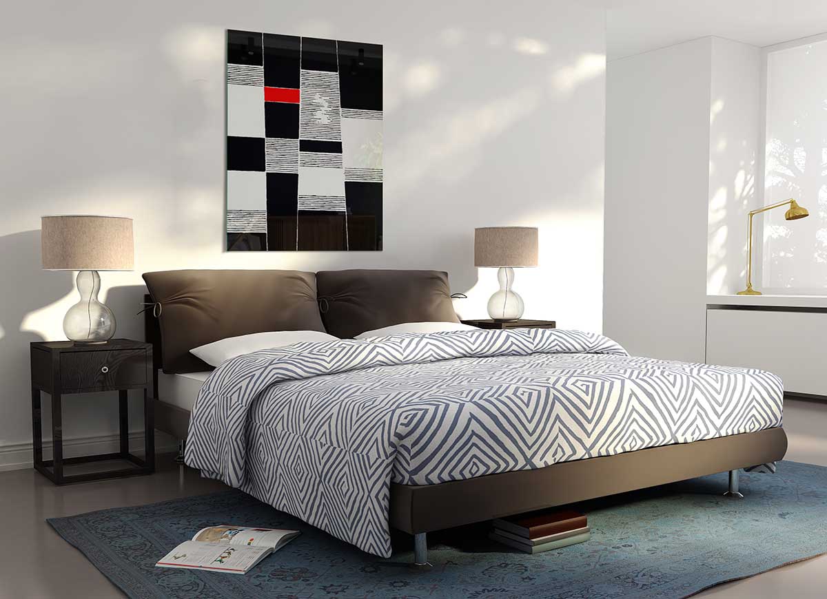 A Touch Of Red glass print featuring vibrant red accents on a sleek glass surface, perfect for modern home decor.