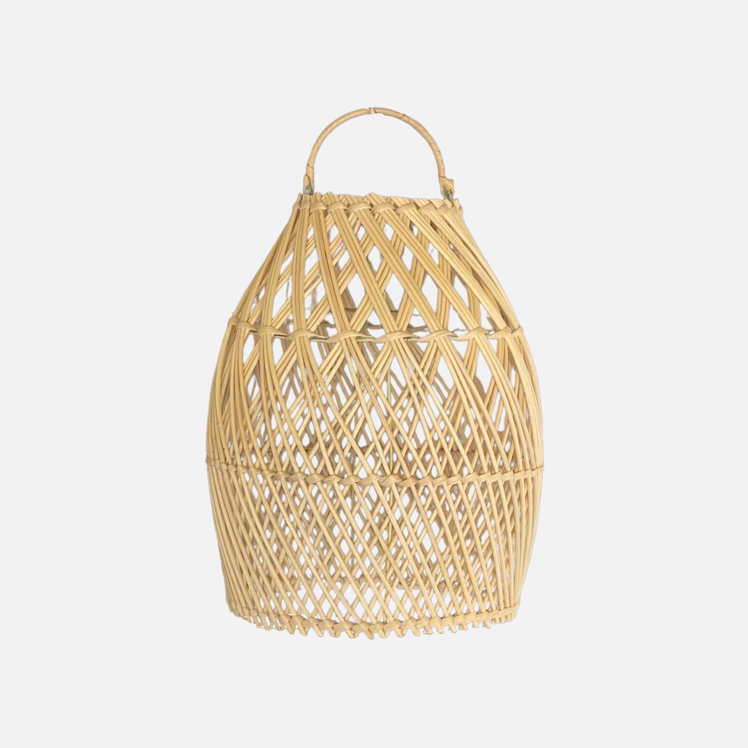 Laga Natural Rattan Lampshade hanging elegantly, showcasing its intricate design and natural texture.
