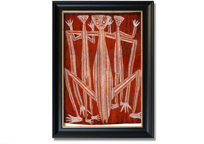 Framed Aboriginal Kubarkku print showcasing unique Indigenous artwork, available in various frame colours.