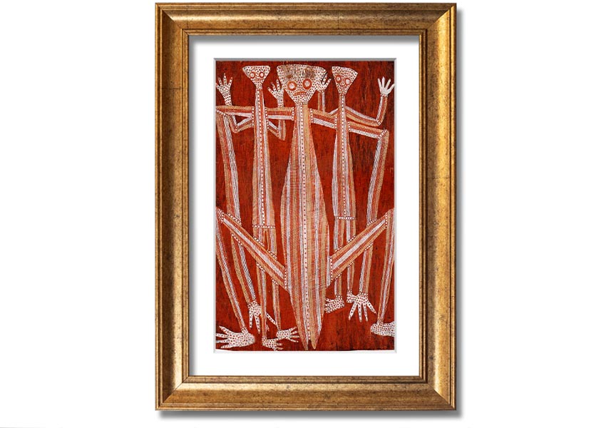 Framed Aboriginal Kubarkku print showcasing unique Indigenous artwork, available in various frame colours.