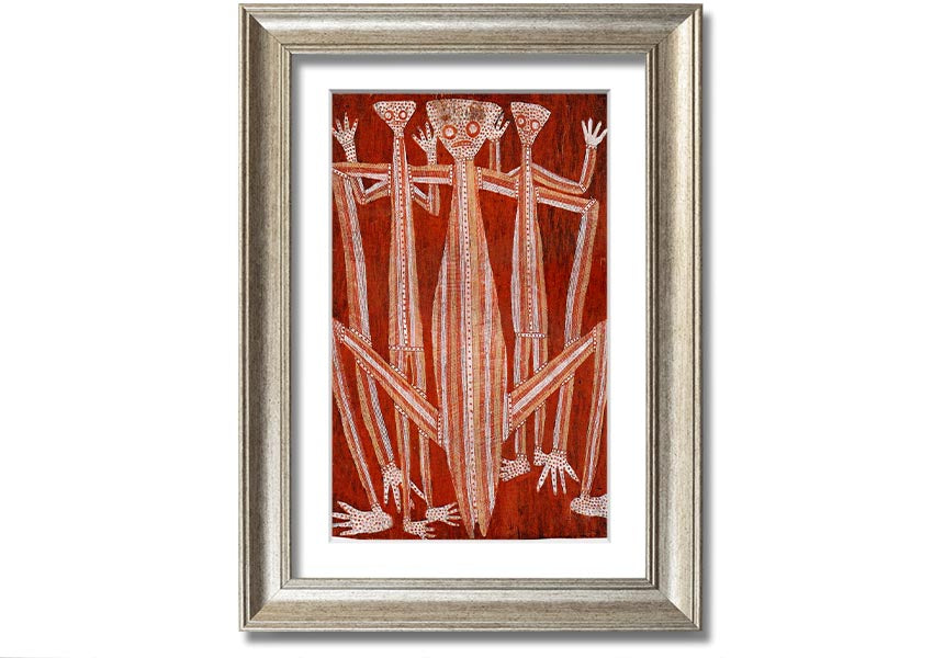 Framed Aboriginal Kubarkku print showcasing unique Indigenous artwork, available in various frame colours.