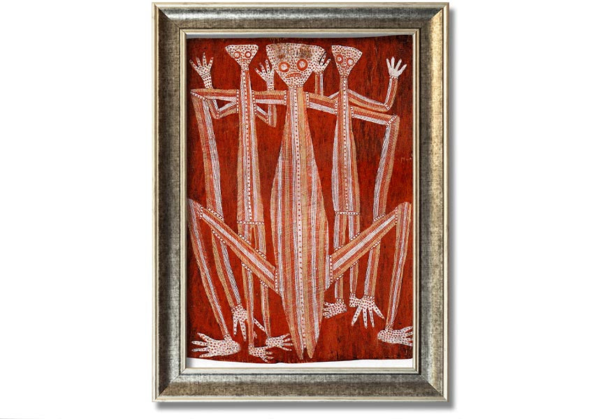 Framed Aboriginal Kubarkku print showcasing unique Indigenous artwork, available in various frame colours.