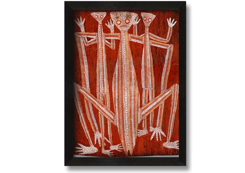 Framed Aboriginal Kubarkku print showcasing unique Indigenous artwork, available in various frame colours.