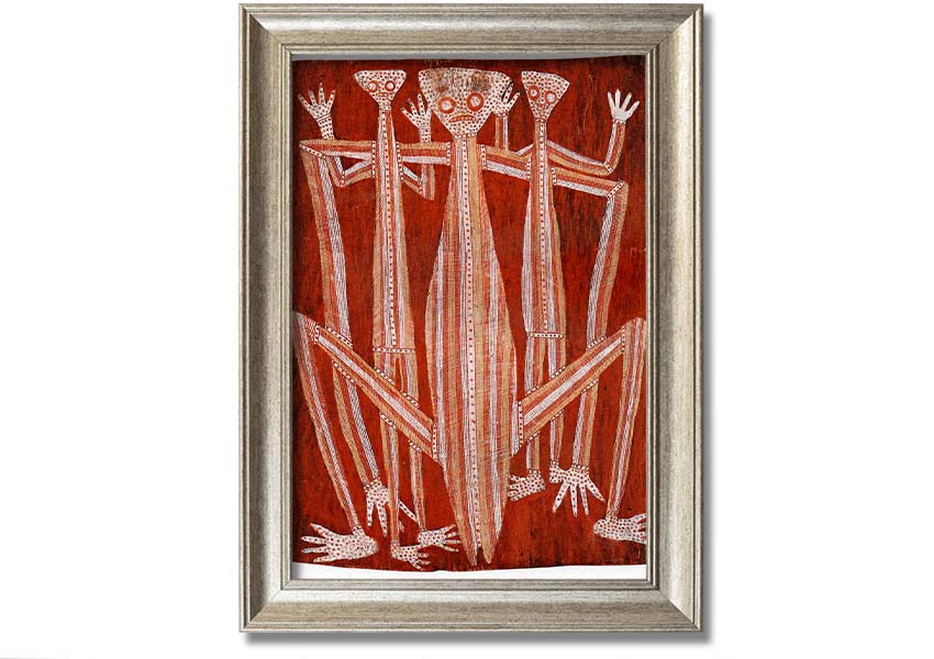 Framed Aboriginal Kubarkku print showcasing unique Indigenous artwork, available in various frame colours.