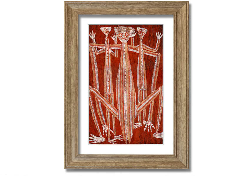 Framed Aboriginal Kubarkku print showcasing unique Indigenous artwork, available in various frame colours.