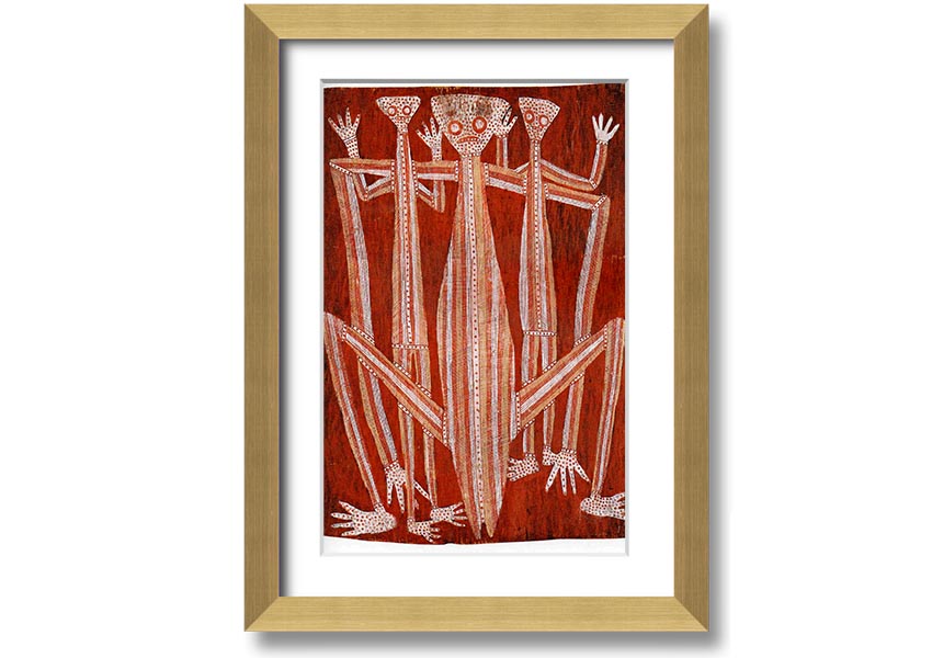 Framed Aboriginal Kubarkku print showcasing unique Indigenous artwork, available in various frame colours.