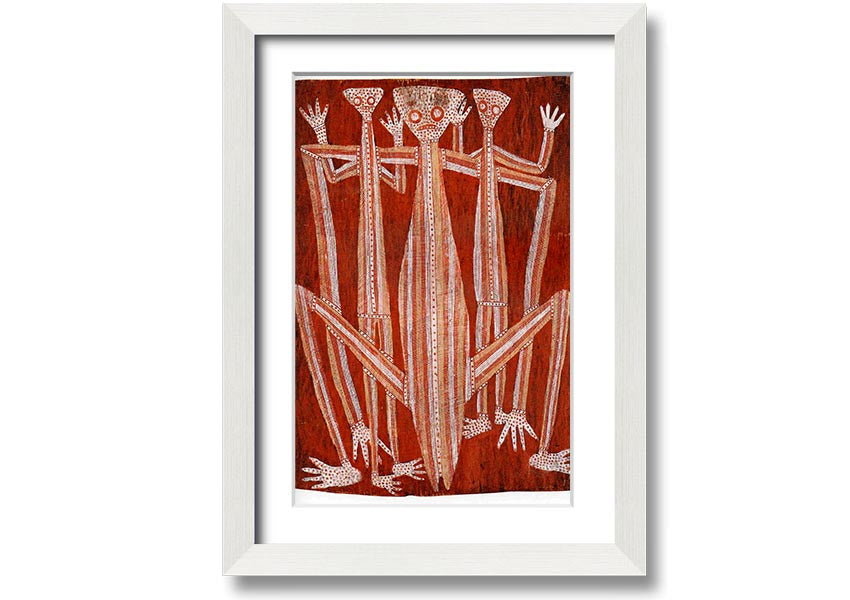 Framed Aboriginal Kubarkku print showcasing unique Indigenous artwork, available in various frame colours.