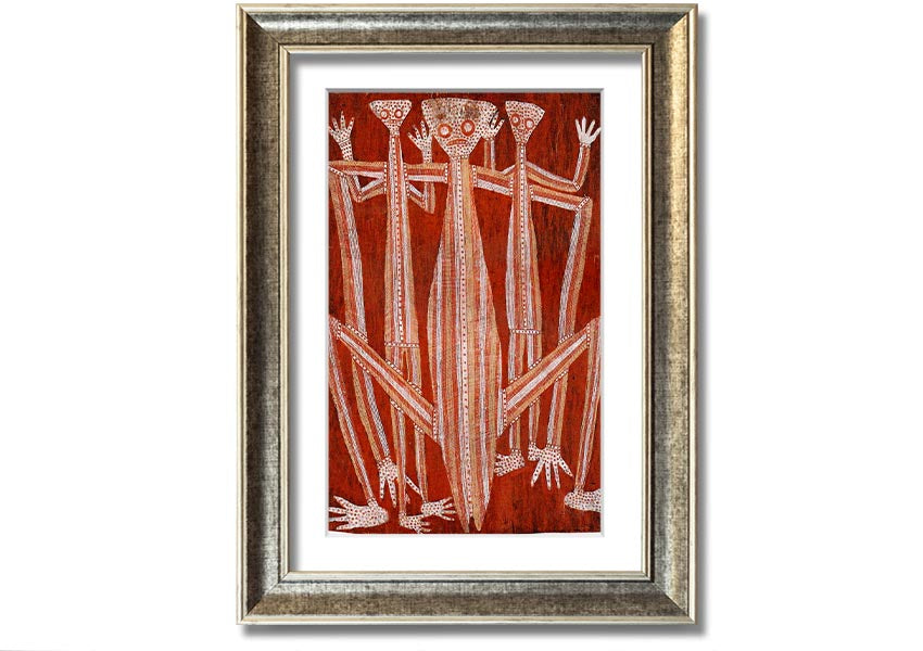 Framed Aboriginal Kubarkku print showcasing unique Indigenous artwork, available in various frame colours.