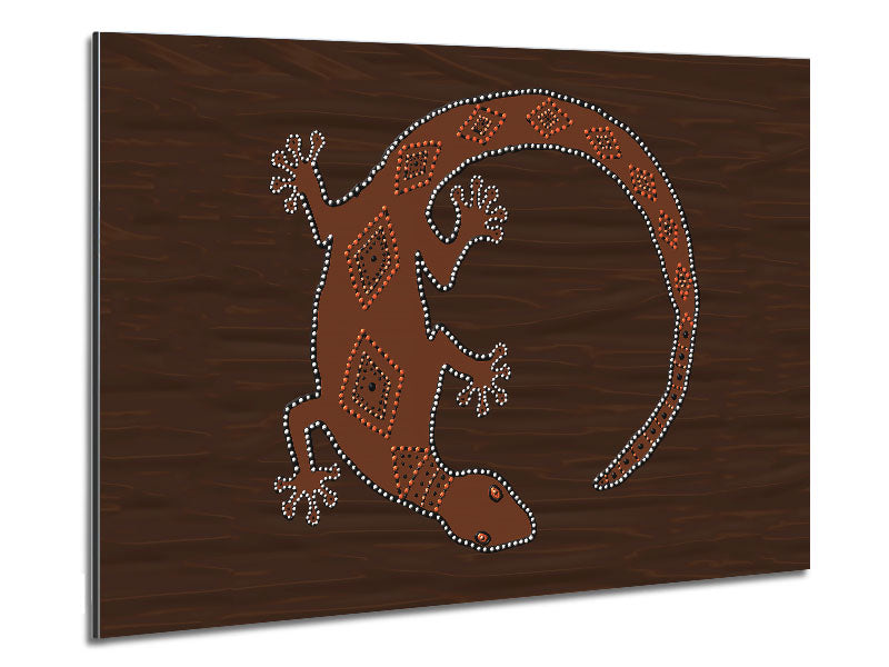 Aboriginal Lizard 2 artwork printed on brushed aluminium dibond, showcasing vibrant colors and modern design.