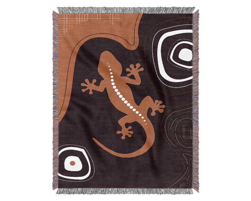 Aboriginal Lizard 3 throw blanket made from 100% cotton, featuring a thermal weave for breathability and luxurious finish, ideal for bed or couch.