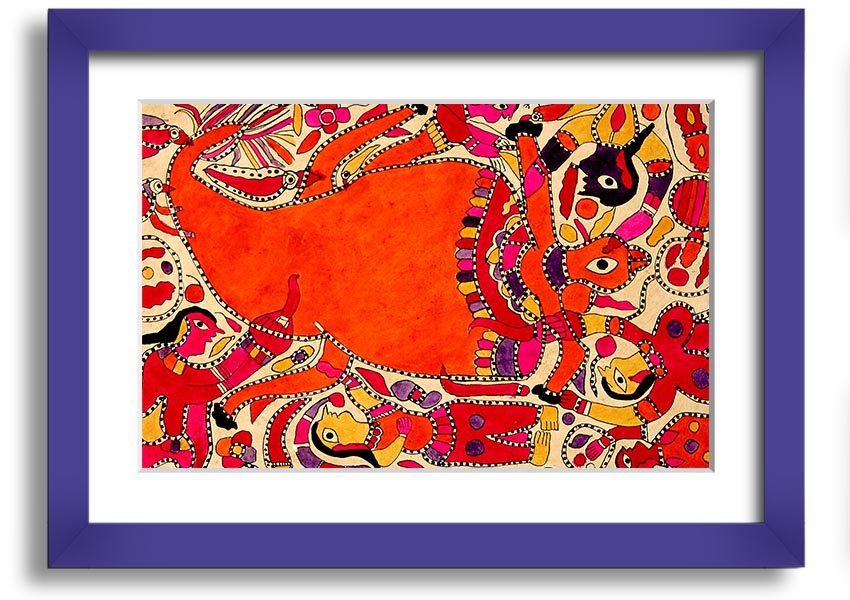 A beautifully framed Aboriginal Madhubani print showcasing intricate designs and vibrant colors, ready to hang.